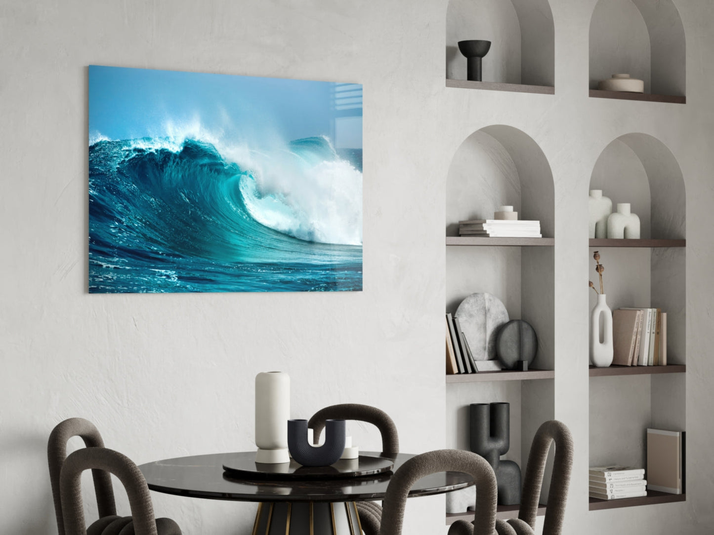 Turquoise Curling Wave Glass Wall Art