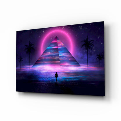 Neon Halo Pyramid Retrowave Glass Wall Art