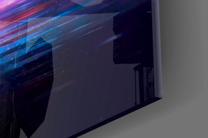 Neon Halo Pyramid Retrowave Glass Wall Art