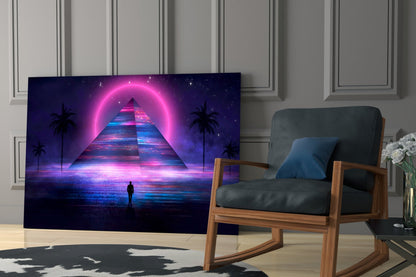 Neon Halo Pyramid Retrowave Glass Wall Art