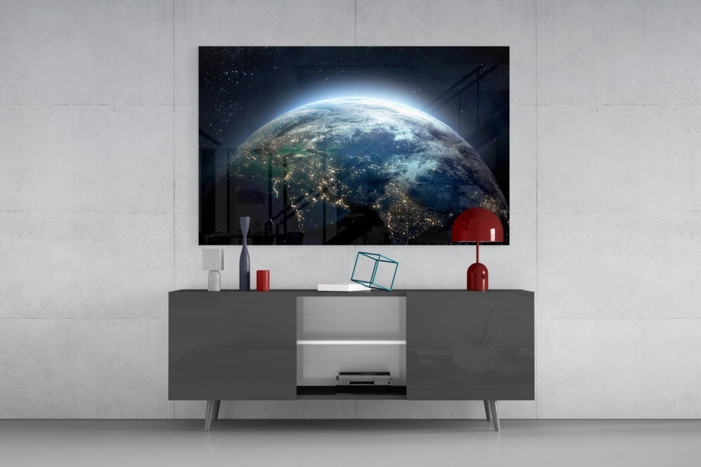 Earth City Lights Night Glass Wall Art