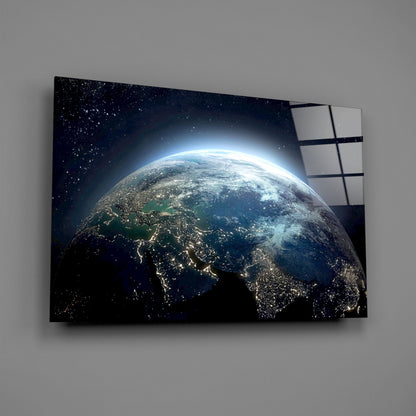 Earth City Lights Night Glass Wall Art