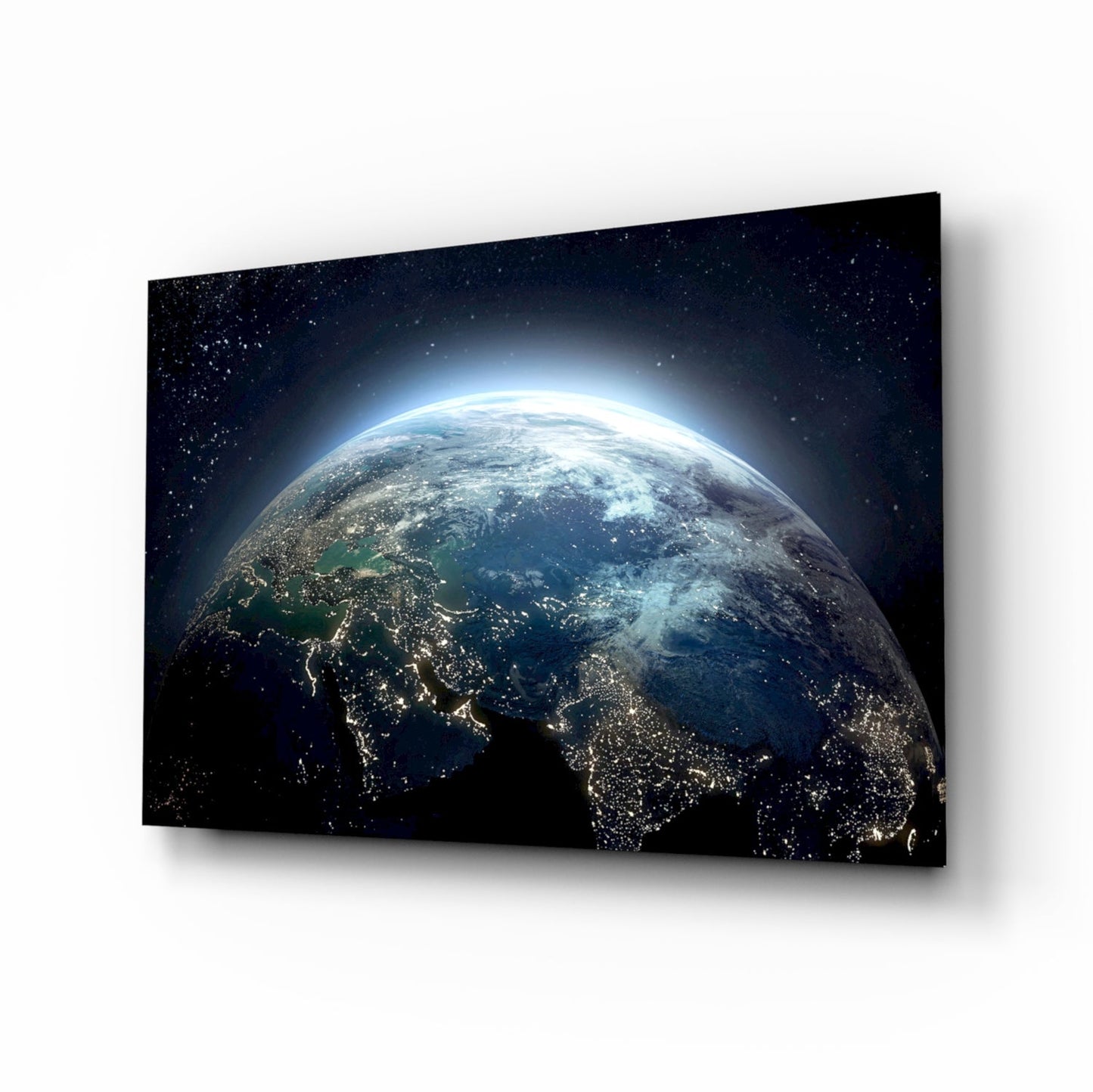 Earth City Lights Night Glass Wall Art