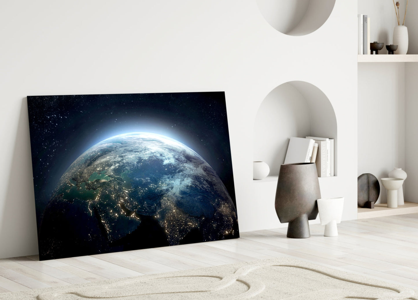 Earth City Lights Night Glass Wall Art