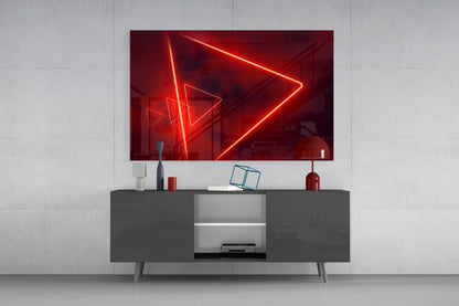 Red Neon Triangle Marble Glass Wall Art