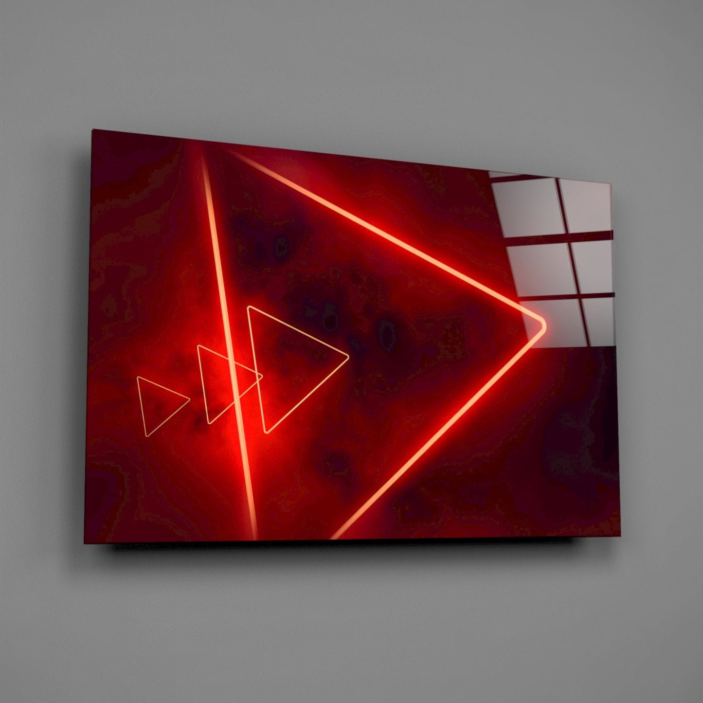 Red Neon Triangle Marble Glass Wall Art