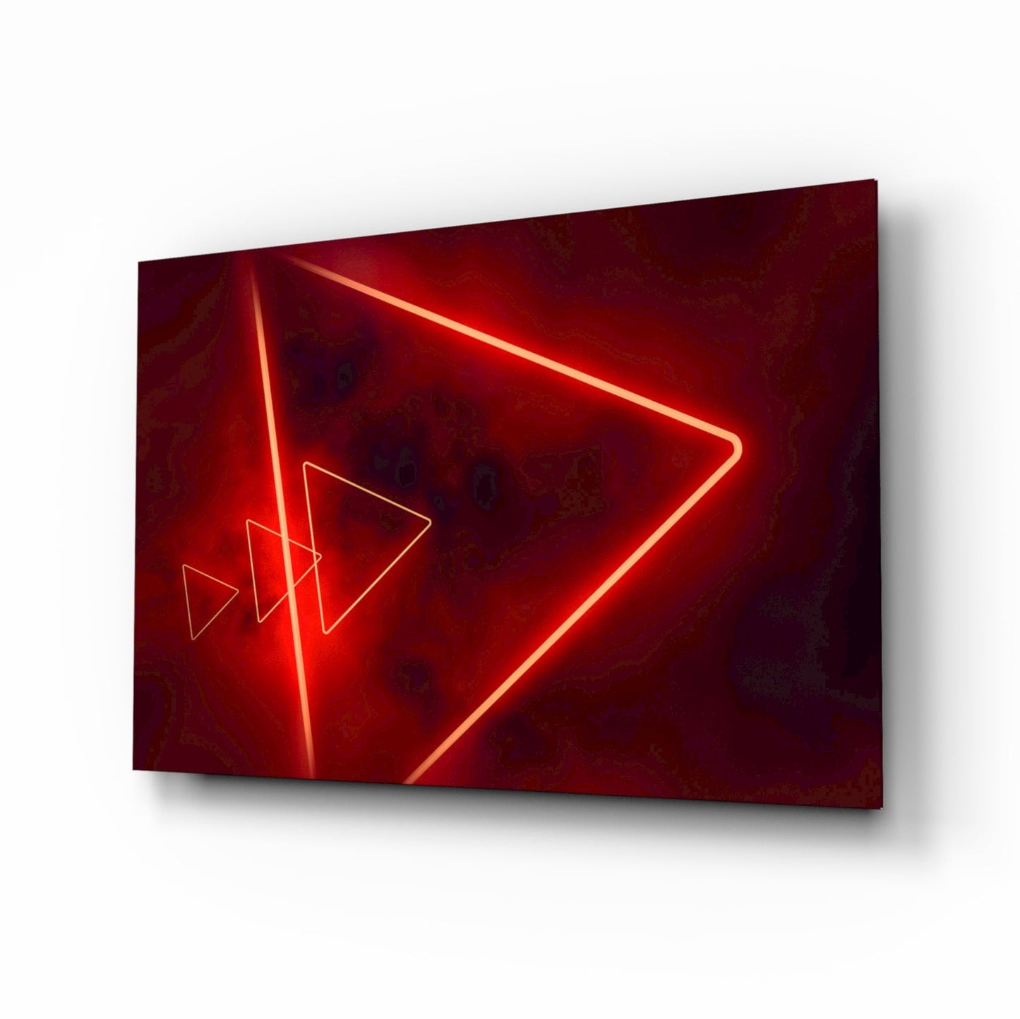 Red Neon Triangle Marble Glass Wall Art