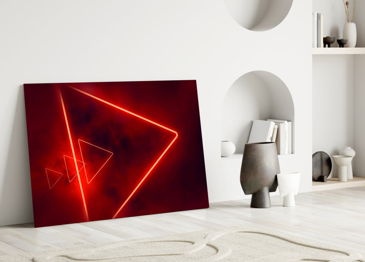 Red Neon Triangle Marble Glass Wall Art