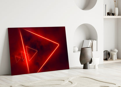 Red Neon Triangle Marble Glass Wall Art