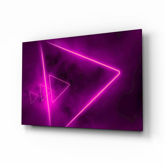 Pink Neon Triangle Marble Glass Wall Art