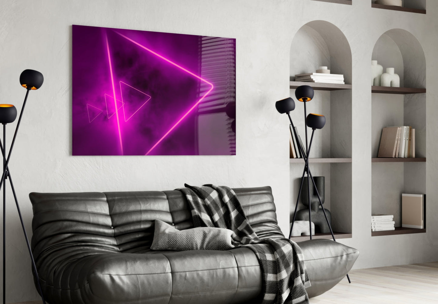 Pink Neon Triangle Marble Glass Wall Art