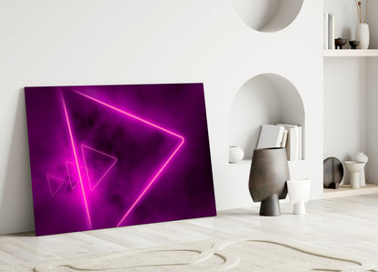 Pink Neon Triangle Marble Glass Wall Art