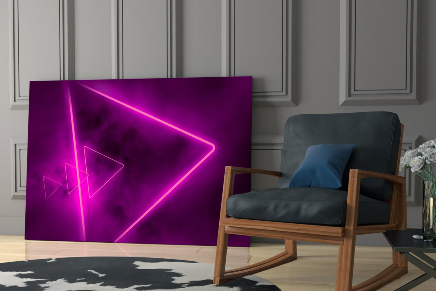 Pink Neon Triangle Marble Glass Wall Art