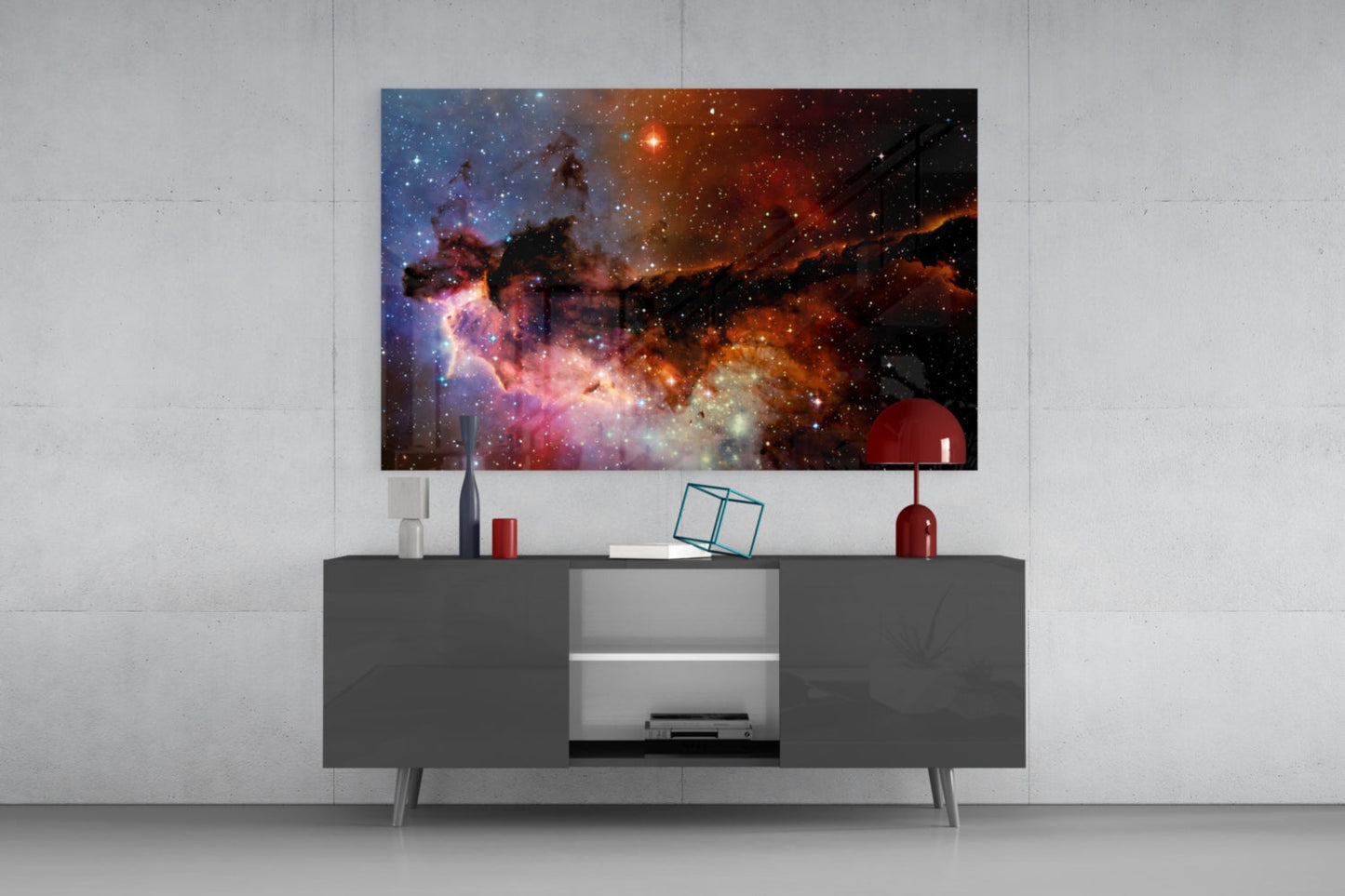 Rust Orange Nebula Dust Star Field Glass Wall Art