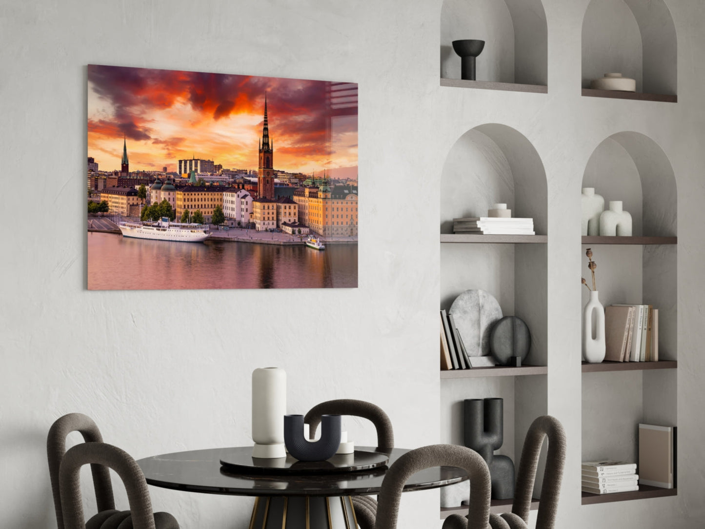Stockholm Fiery Orange Sunset Old Town Glass Wall Art