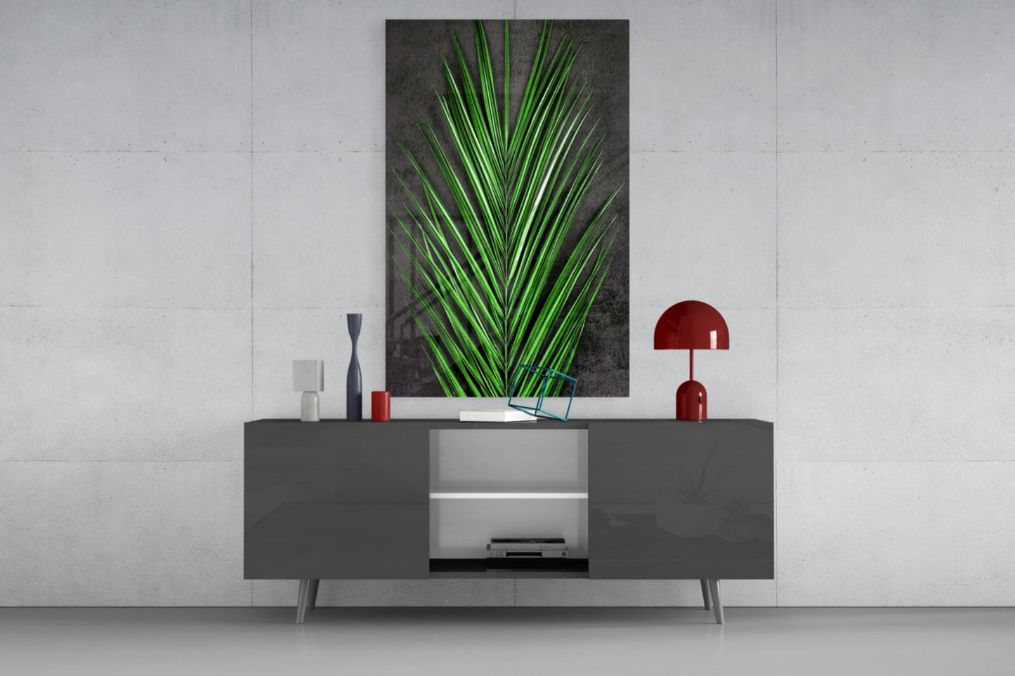 Vivid Green Palm Frond Areca Bunch Glass Wall Art