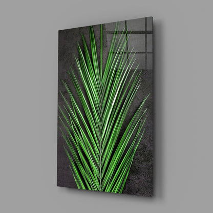Vivid Green Palm Frond Areca Bunch Glass Wall Art