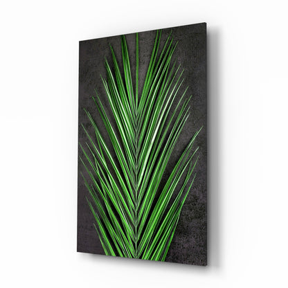 Vivid Green Palm Frond Areca Bunch Glass Wall Art