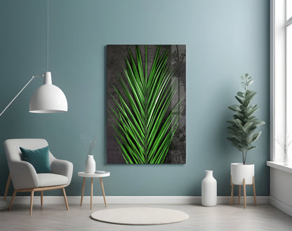 Vivid Green Palm Frond Areca Bunch Glass Wall Art