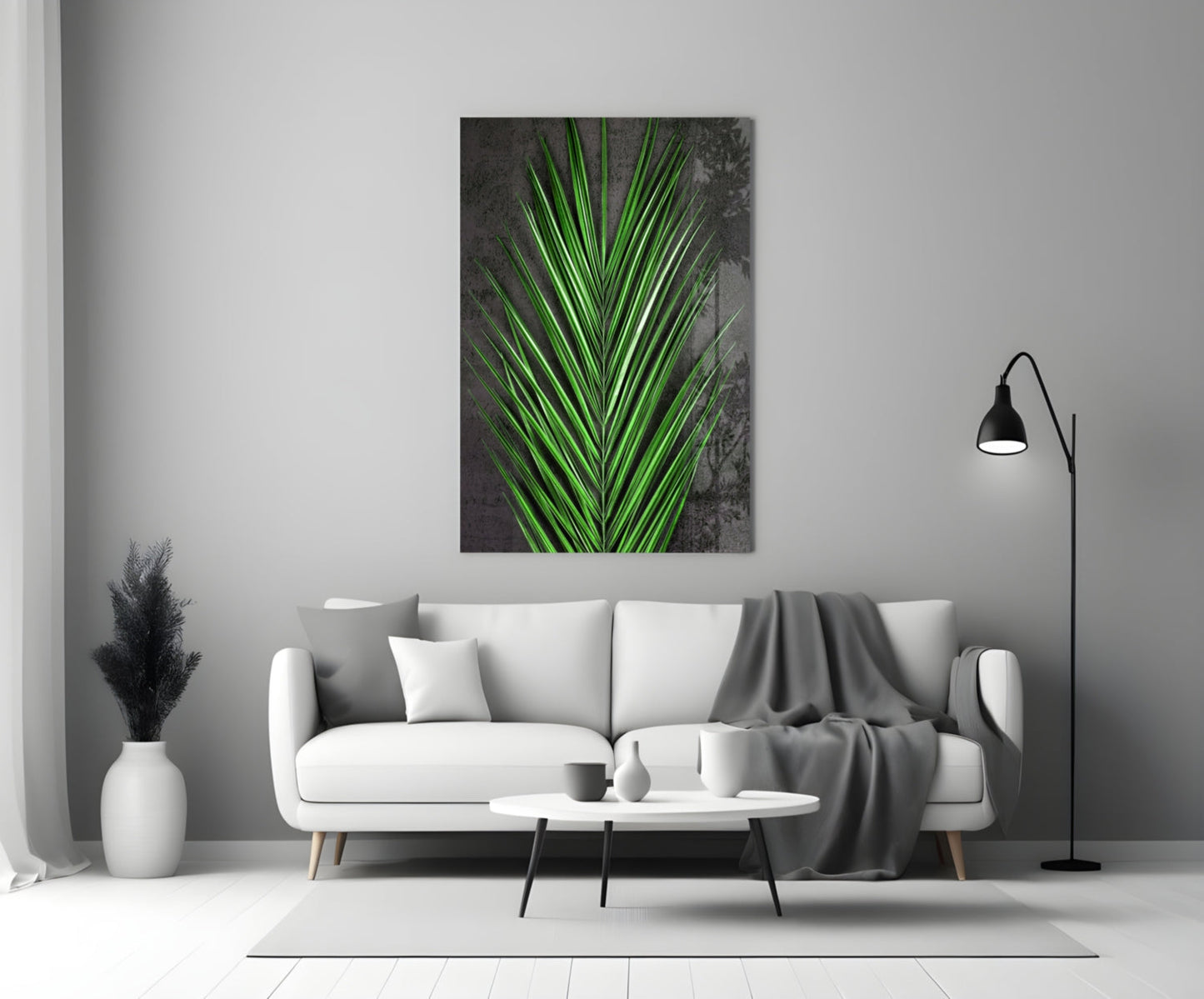 Vivid Green Palm Frond Areca Bunch Glass Wall Art
