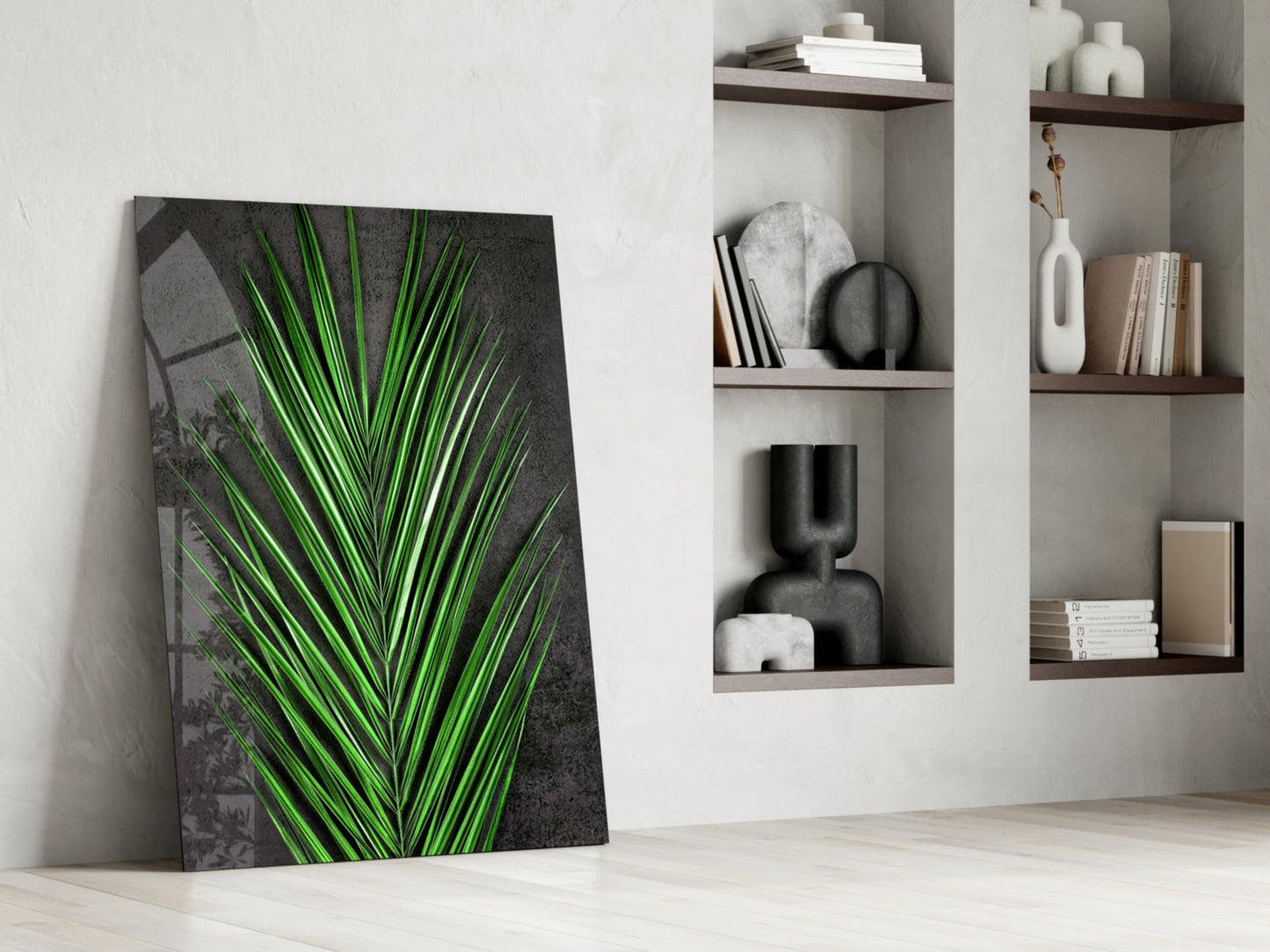 Vivid Green Palm Frond Areca Bunch Glass Wall Art