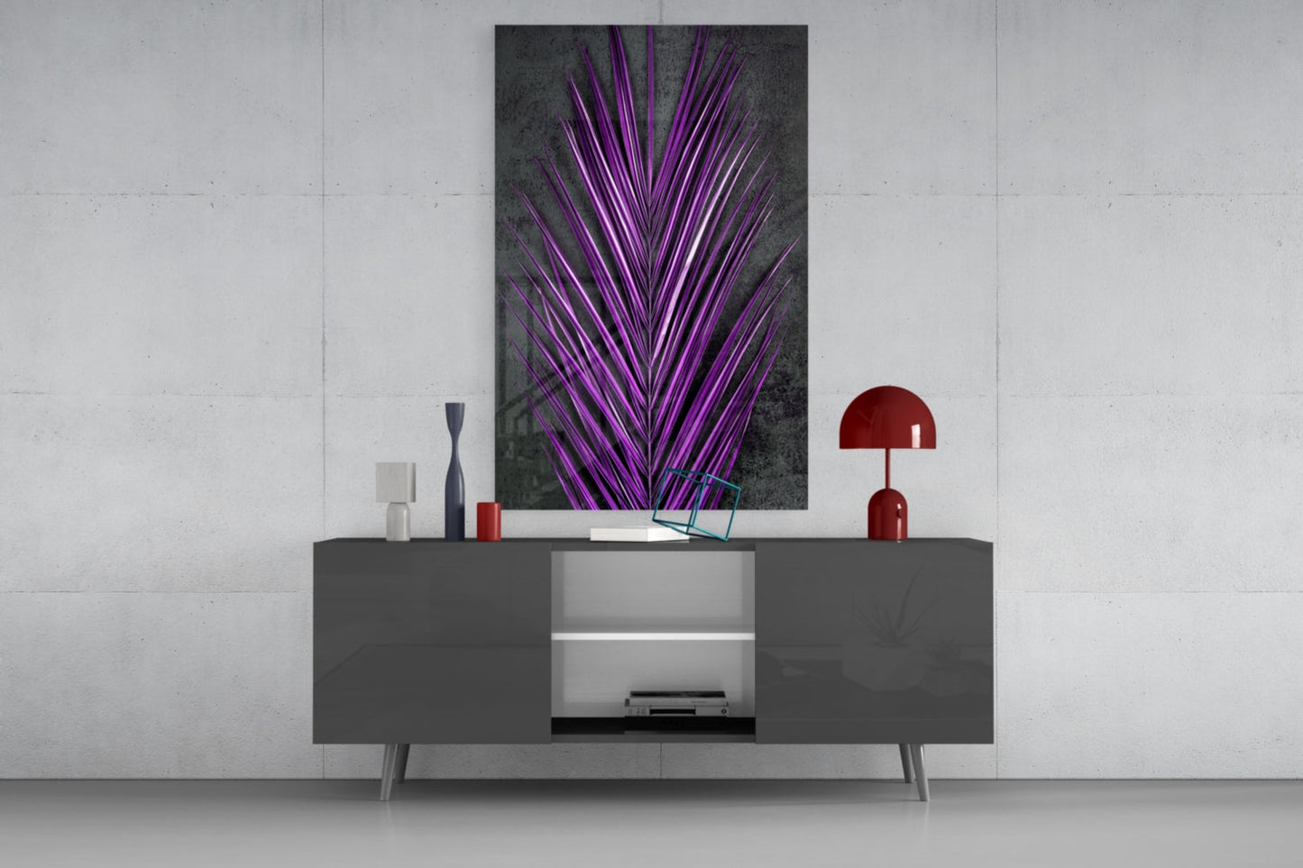 Bright Purple Palm Frond Areca Bunch Glass Wall Art