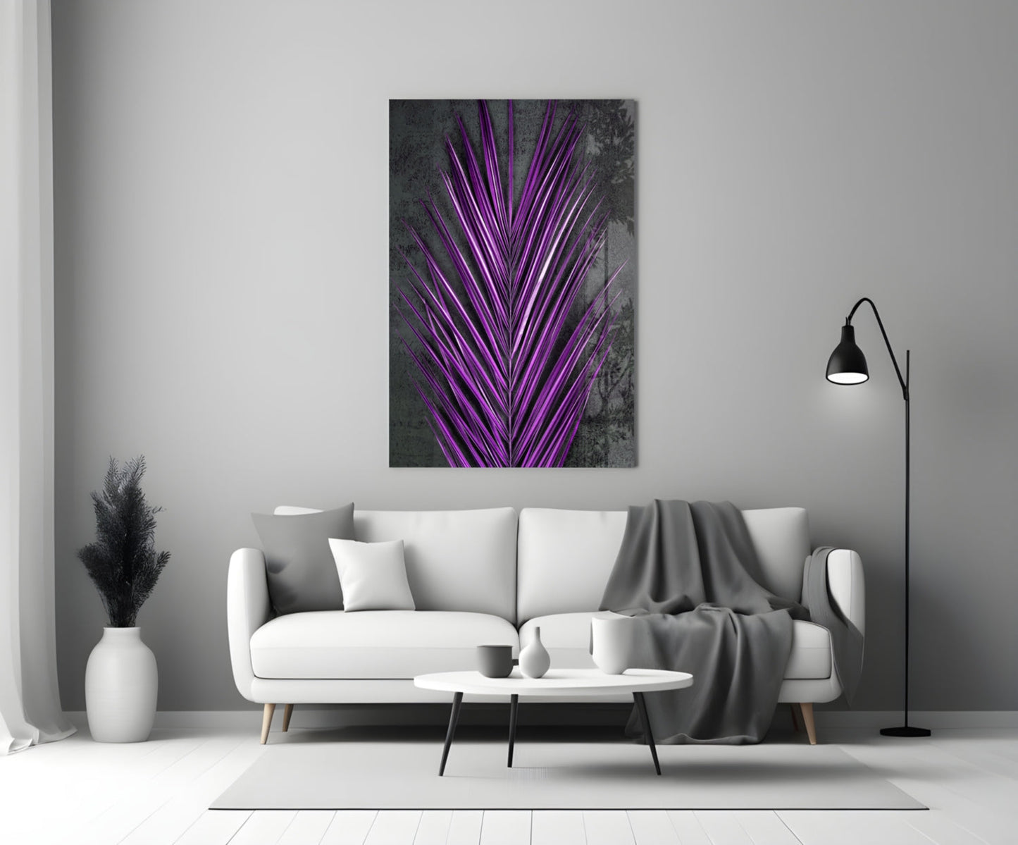 Bright Purple Palm Frond Areca Bunch Glass Wall Art