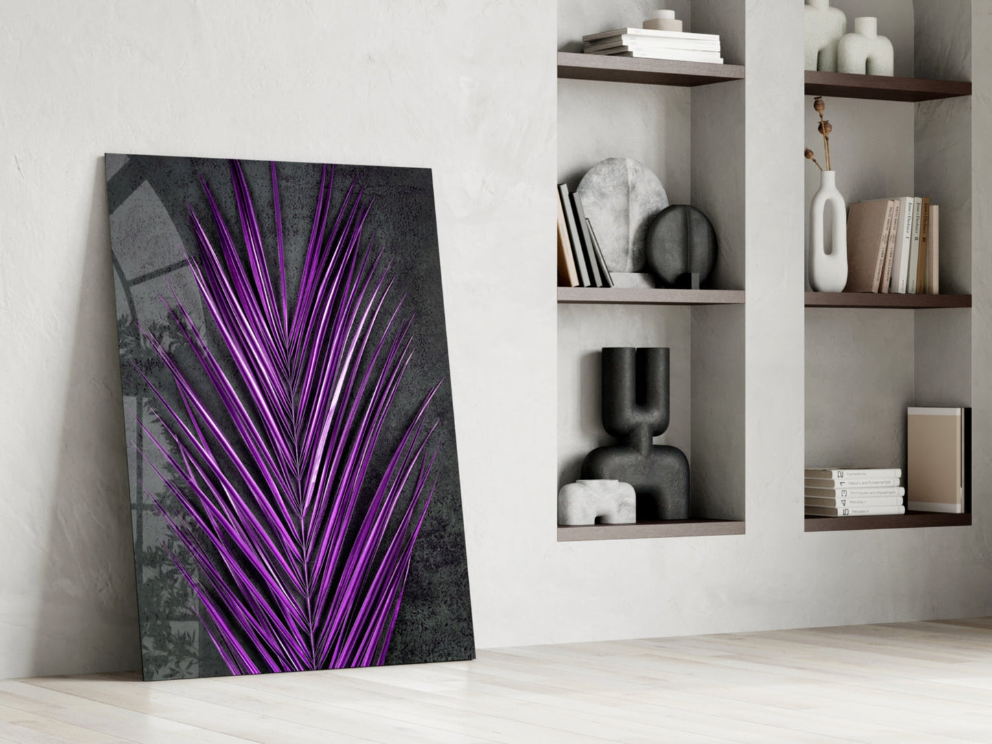 Bright Purple Palm Frond Areca Bunch Glass Wall Art