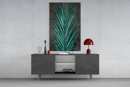Turquoise Palm Frond Areca Bunch Glass Wall Art