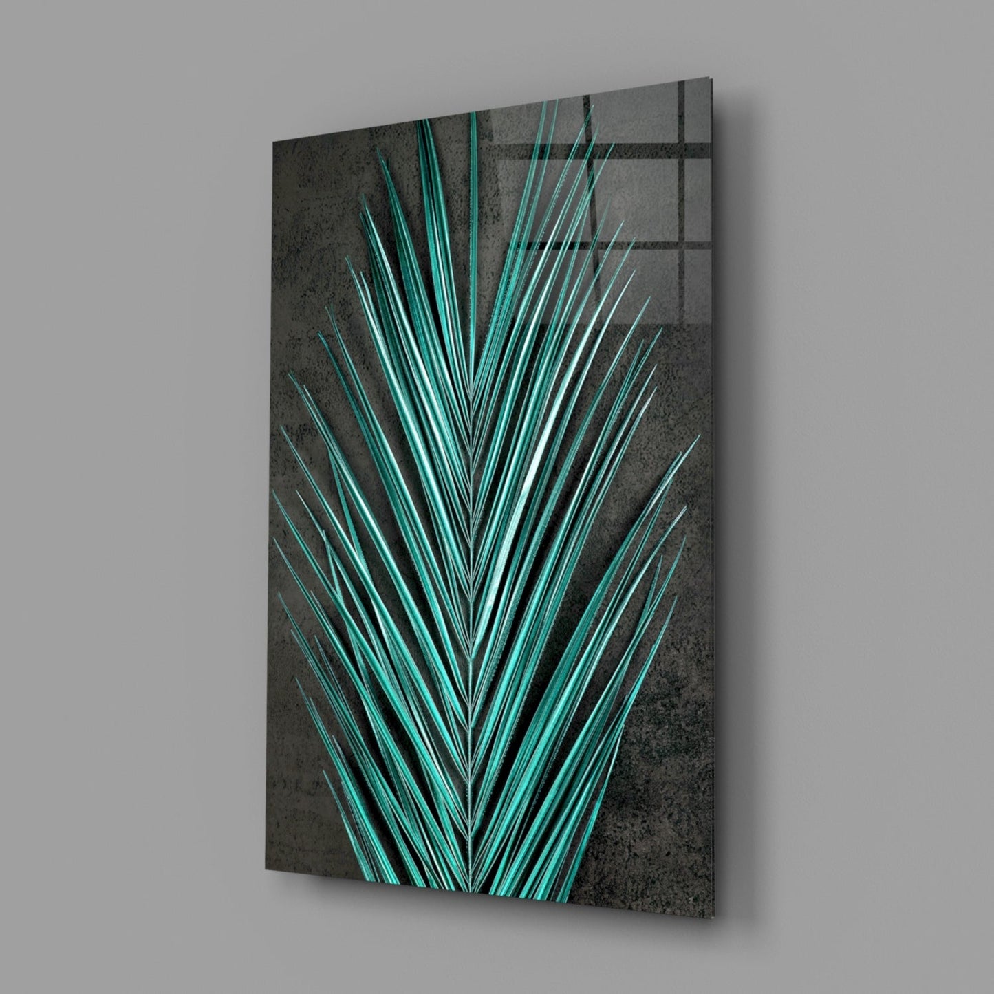 Turquoise Palm Frond Areca Bunch Glass Wall Art