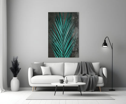 Turquoise Palm Frond Areca Bunch Glass Wall Art