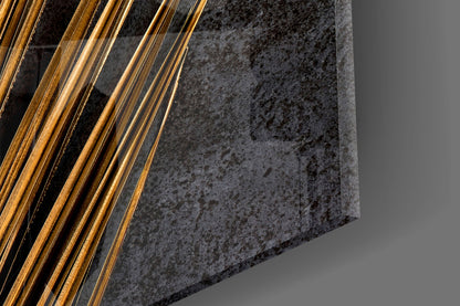 Golden Bronze Palm Frond Areca Bunch Glass Wall Art