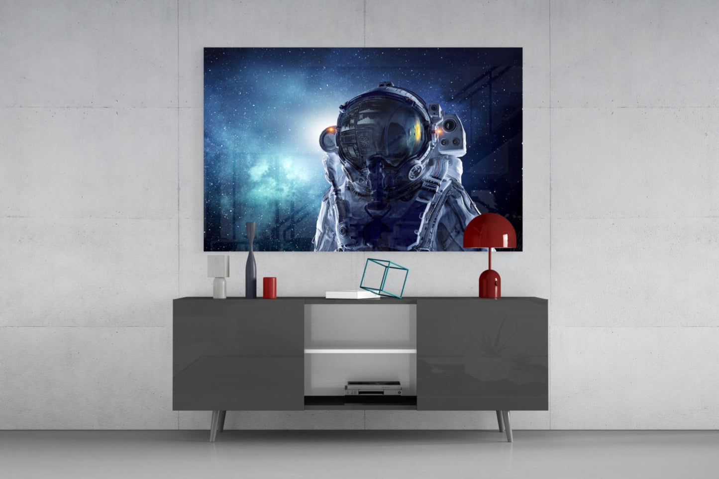 Astronaut Helmet Starfield Portrait Glass Wall Art