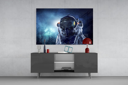Astronaut Helmet Starfield Portrait Glass Wall Art