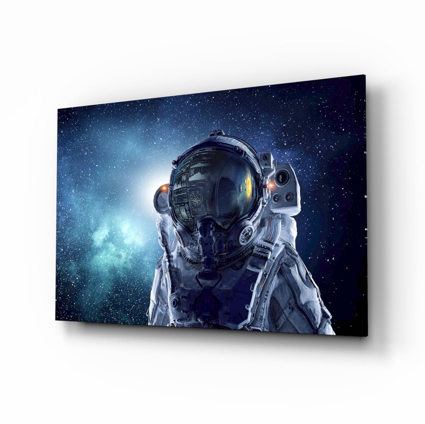 Astronaut Helmet Starfield Portrait Glass Wall Art