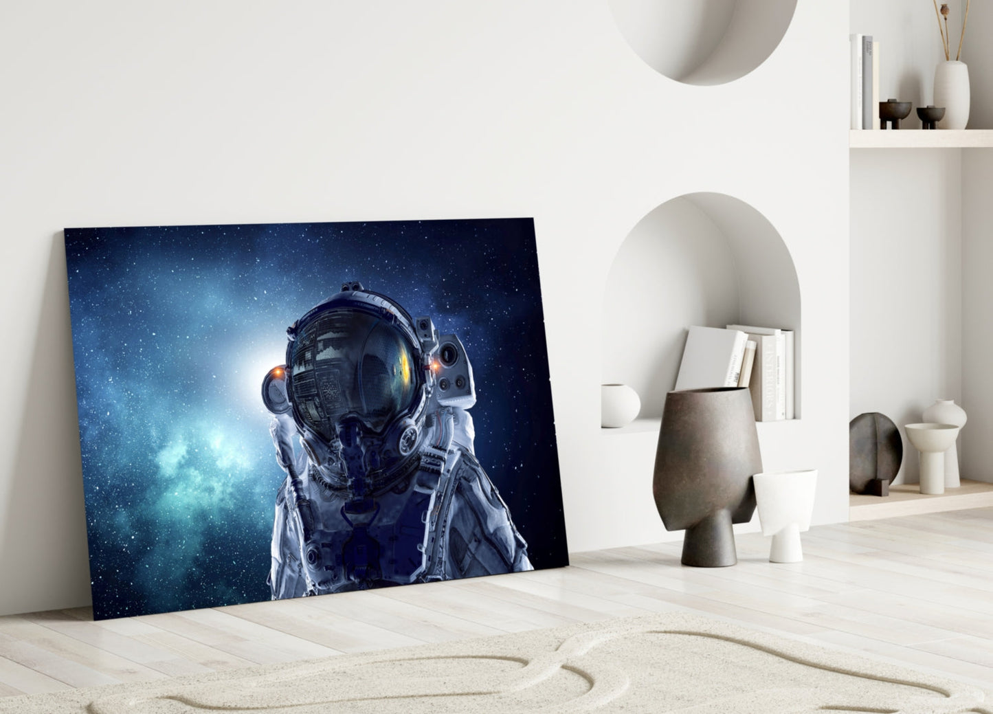 Astronaut Helmet Starfield Portrait Glass Wall Art
