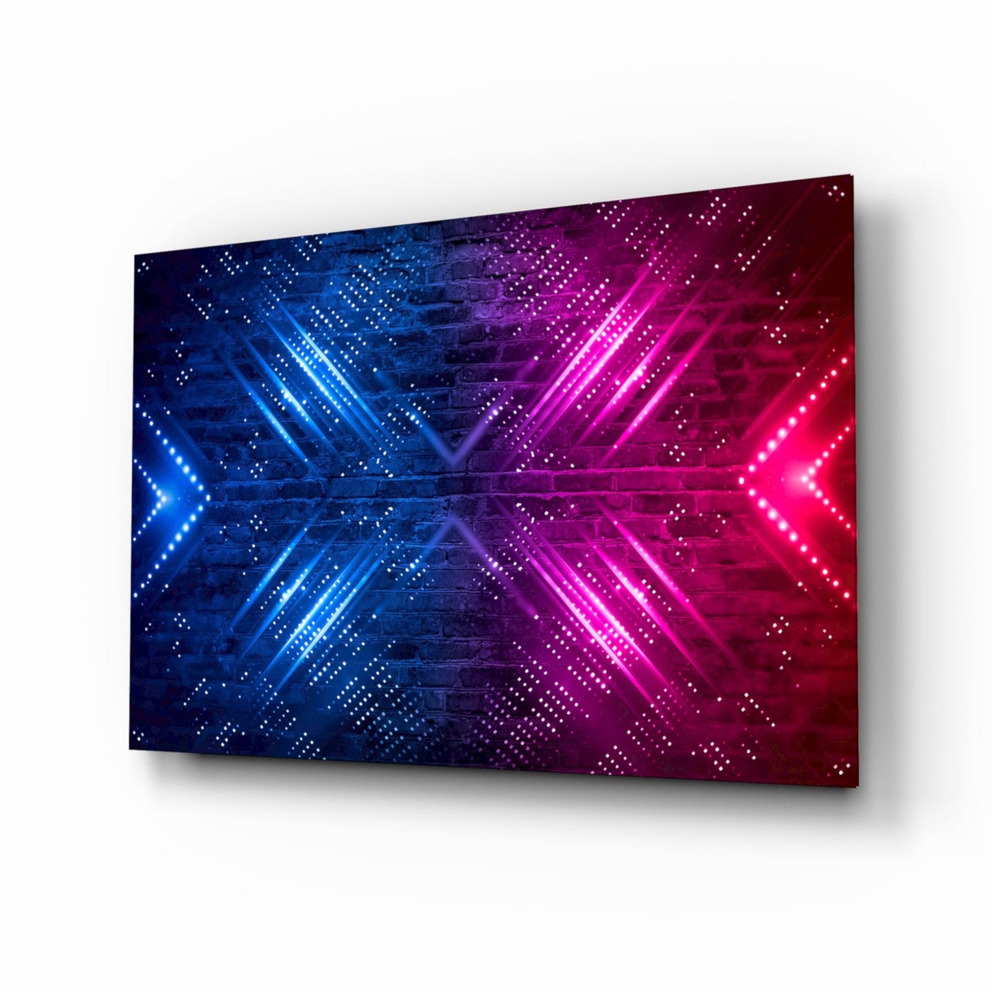 Neon Arrows on Brick Wall Glass Wall Art
