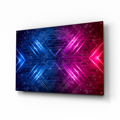 Neon Arrows on Brick Wall Glass Wall Art
