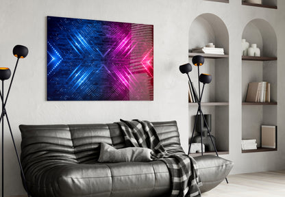 Neon Arrows on Brick Wall Glass Wall Art