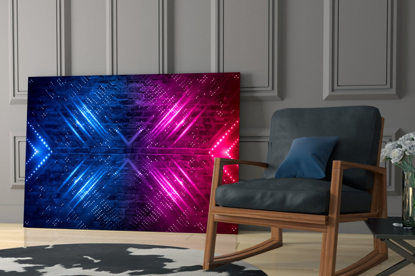 Neon Arrows on Brick Wall Glass Wall Art