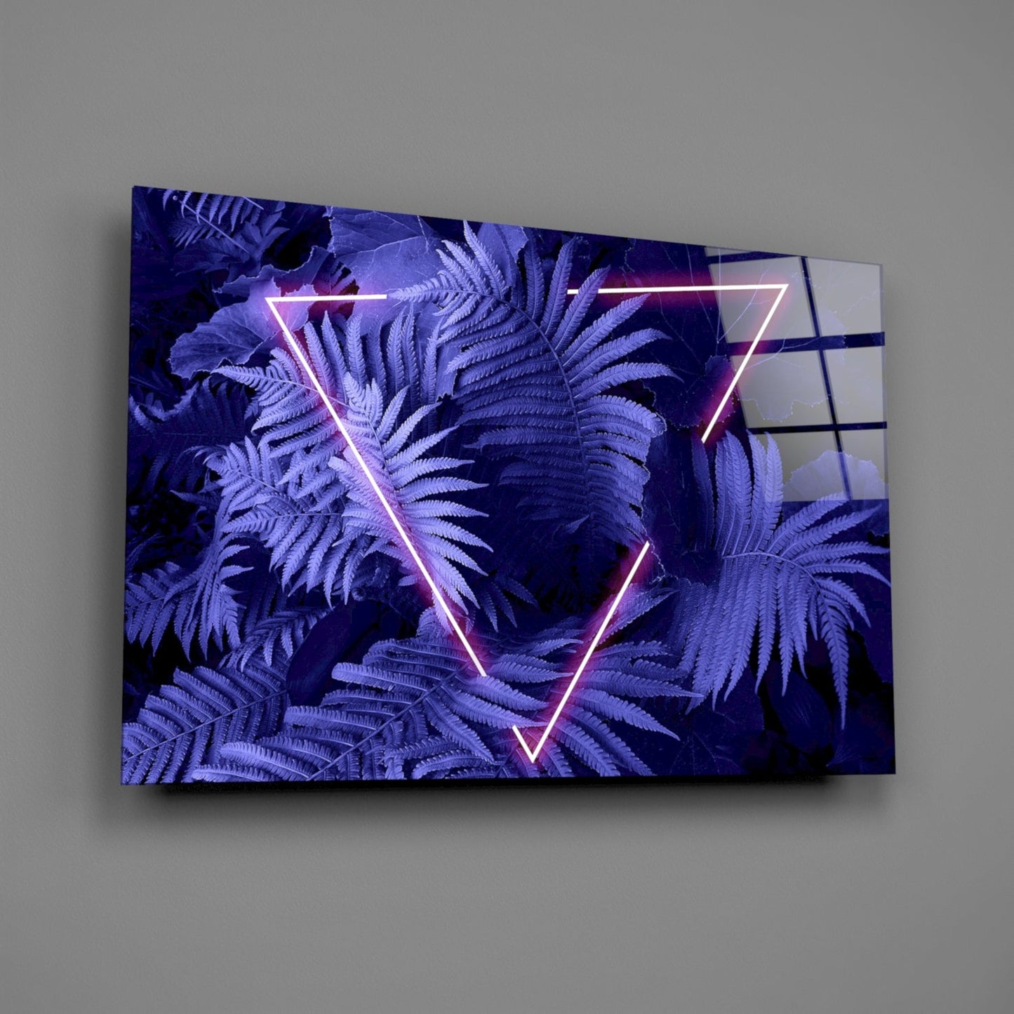 Purple Neon Triangle Ferns Glass Wall Art