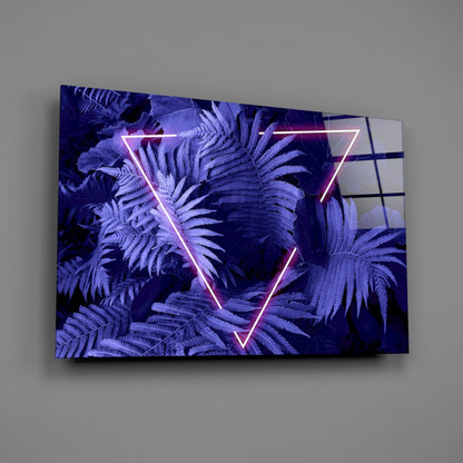 Purple Neon Triangle Ferns Glass Wall Art