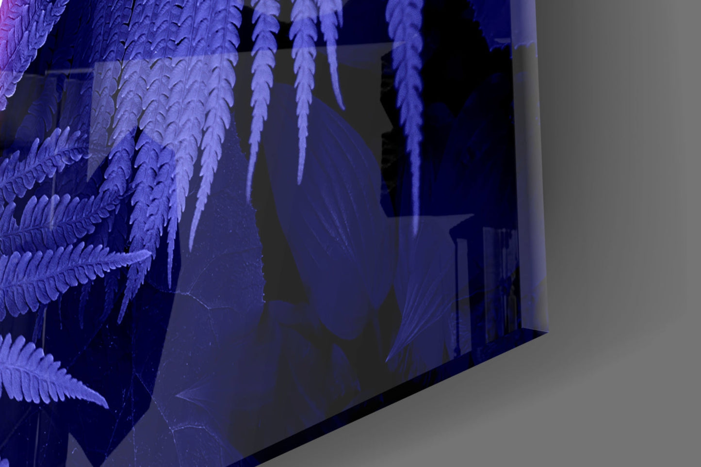 Purple Neon Triangle Ferns Glass Wall Art