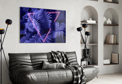 Purple Neon Triangle Ferns Glass Wall Art