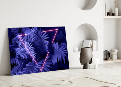 Purple Neon Triangle Ferns Glass Wall Art