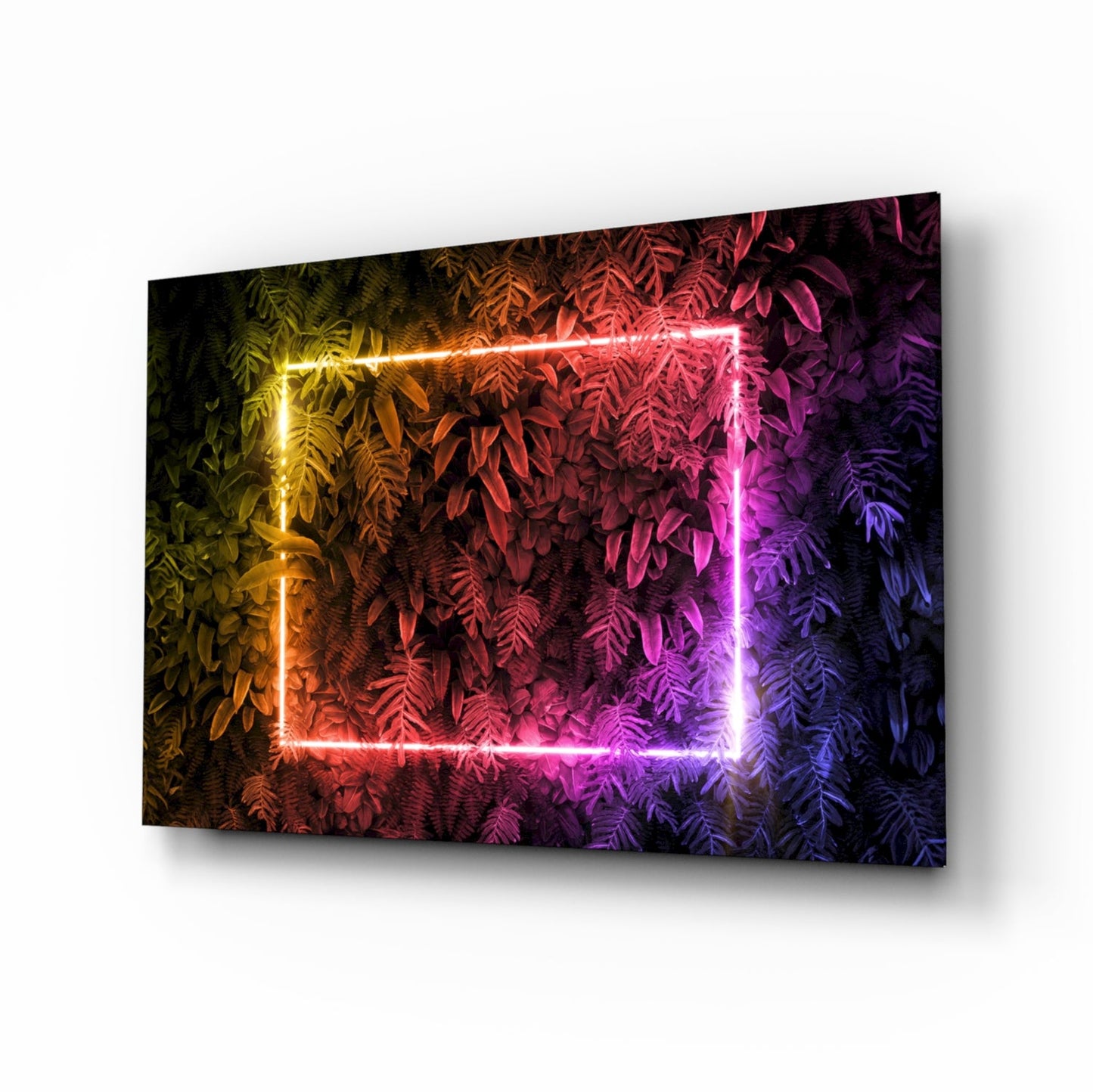 Rainbow Neon Square Foliage Glass Wall Art
