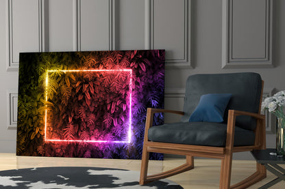 Rainbow Neon Square Foliage Glass Wall Art