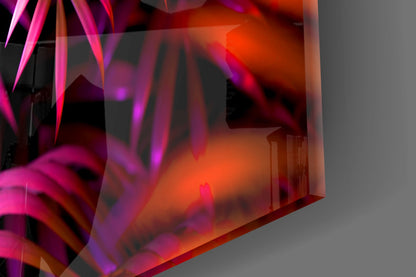 Neon Play Button Palms Glass Wall Art