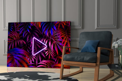 Neon Play Button Palms Glass Wall Art