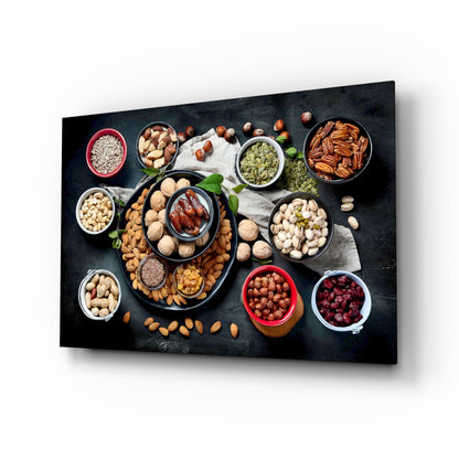 Flat Lay Mixed Nuts Bowls on Slate Glass Wall Art